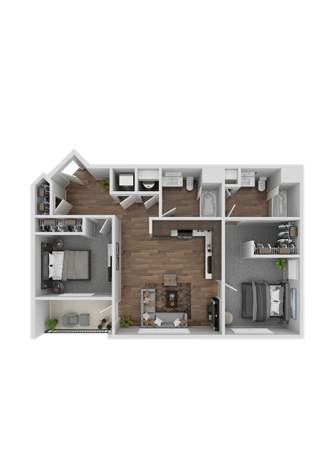 Floor plan for 2 beds, 2 baths, 956 sqft
